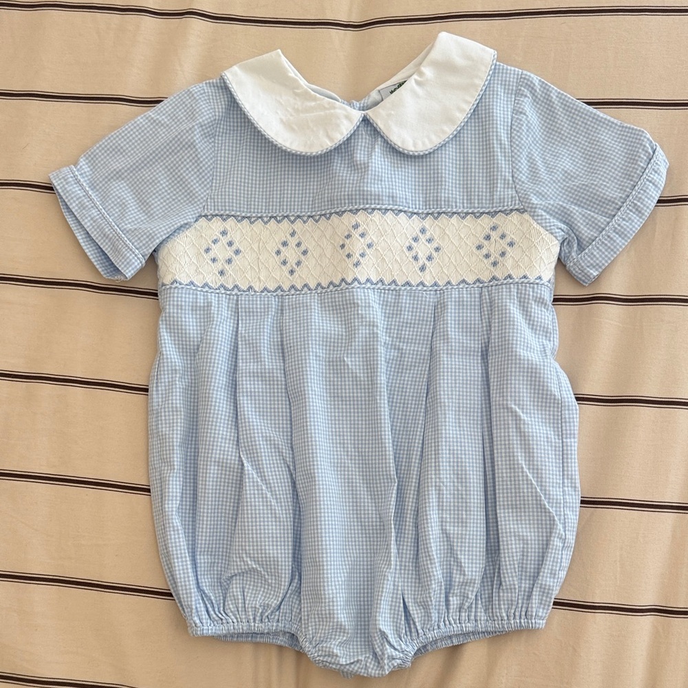 Cecil and Lou Gingham Smocked Bubble Onesie